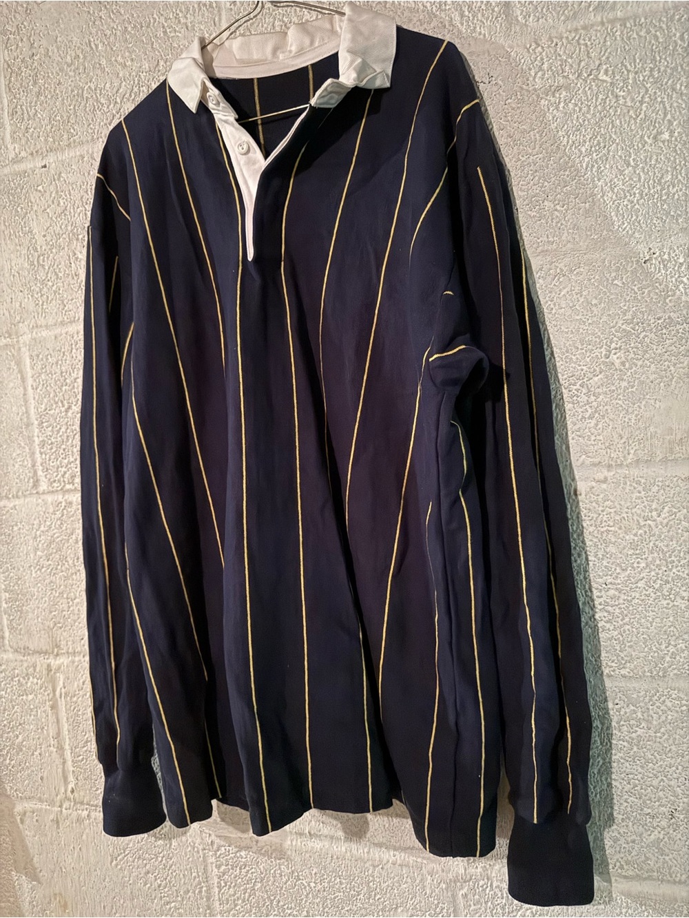 Vintage Lands End Striped Rugby Shirt in navy and gold